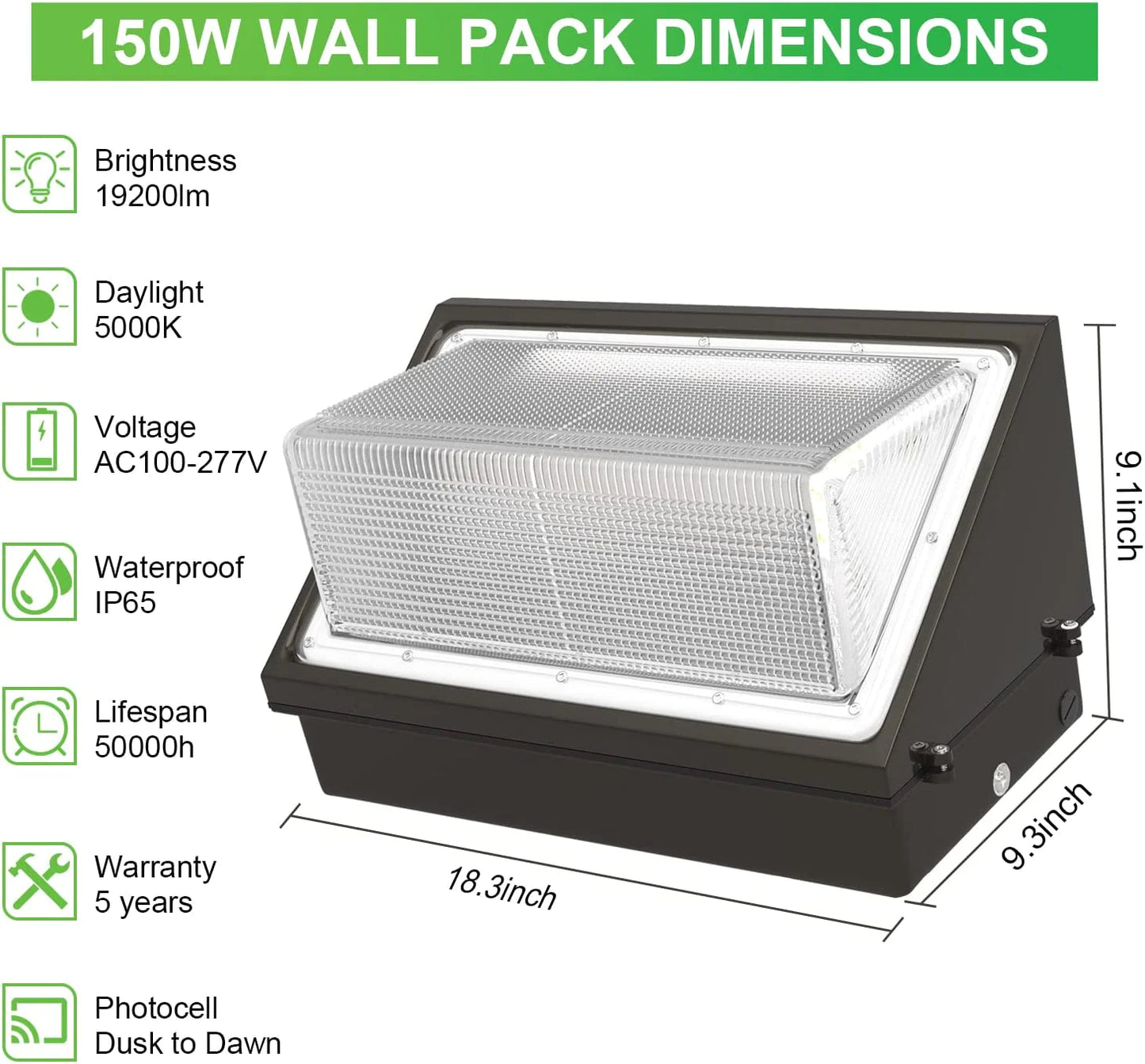 JESLED 150W LED Outdoor Wall Pack Light 5000K Daylight White